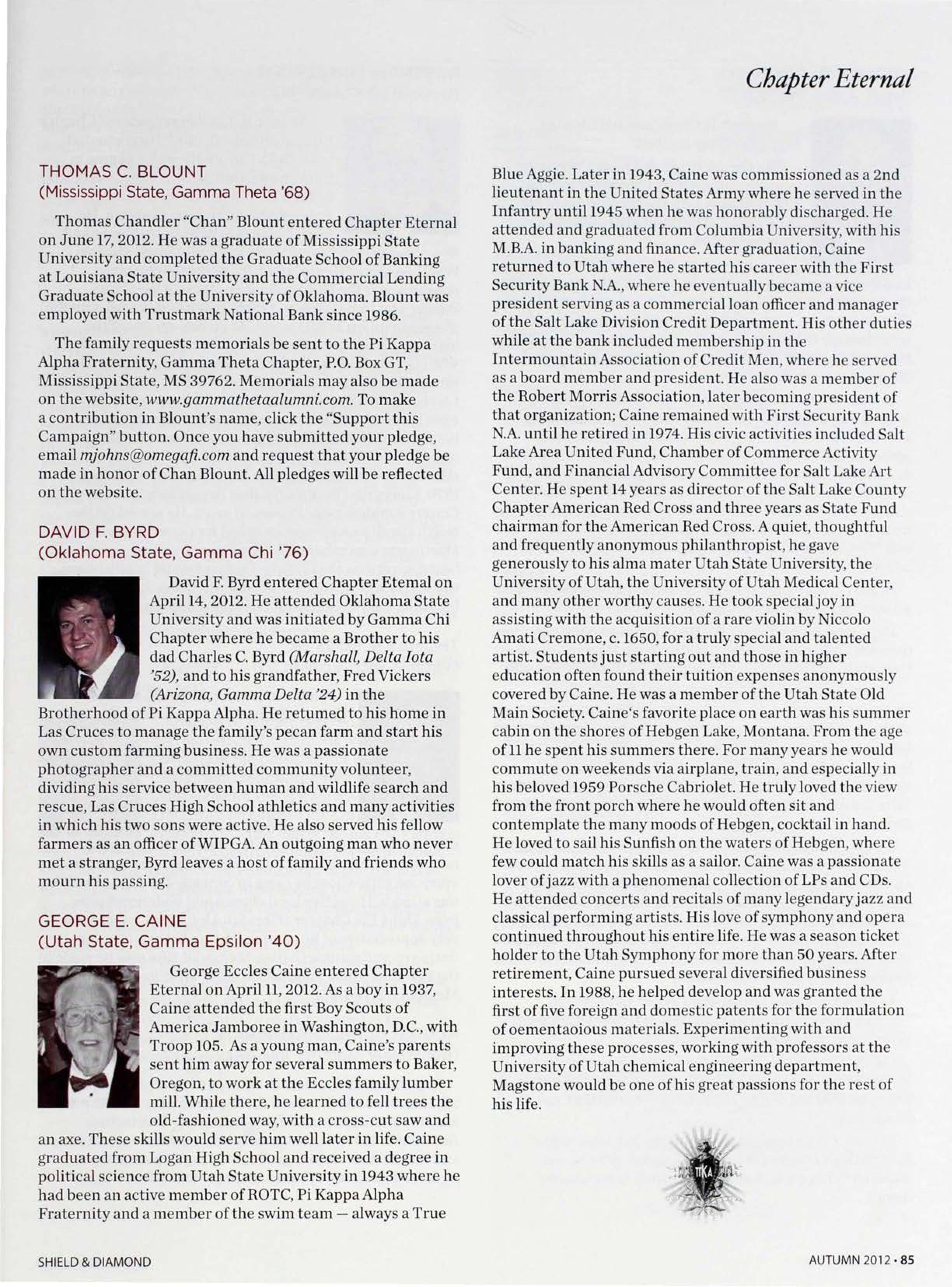 Chapter Eternal, Autumn 2012